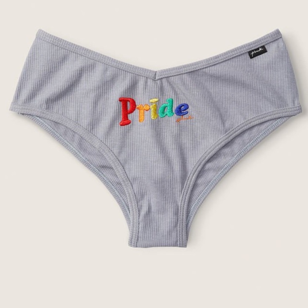 🌈Victoria’s Secret Pink Cotton Cheekster Grey Oasis With Pride Embroidery🌈